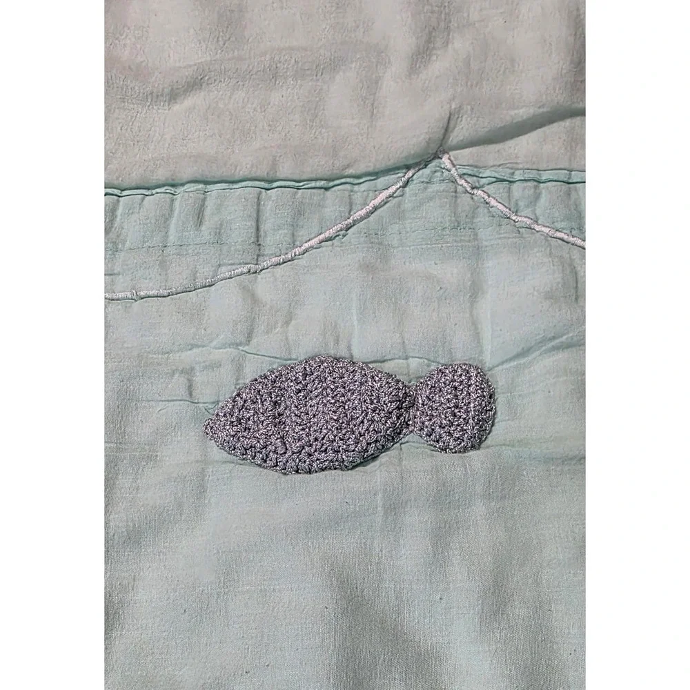 The Land of Nod Mermaid Mixer Quilt Twin Aqua Pink Castle Metallic Embroidery